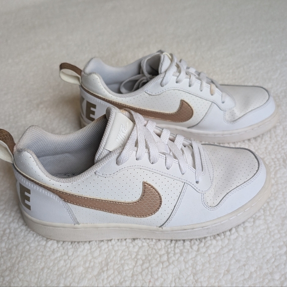 Nike Other - GUC Nike Court Borough low EP GS white gold sneakers